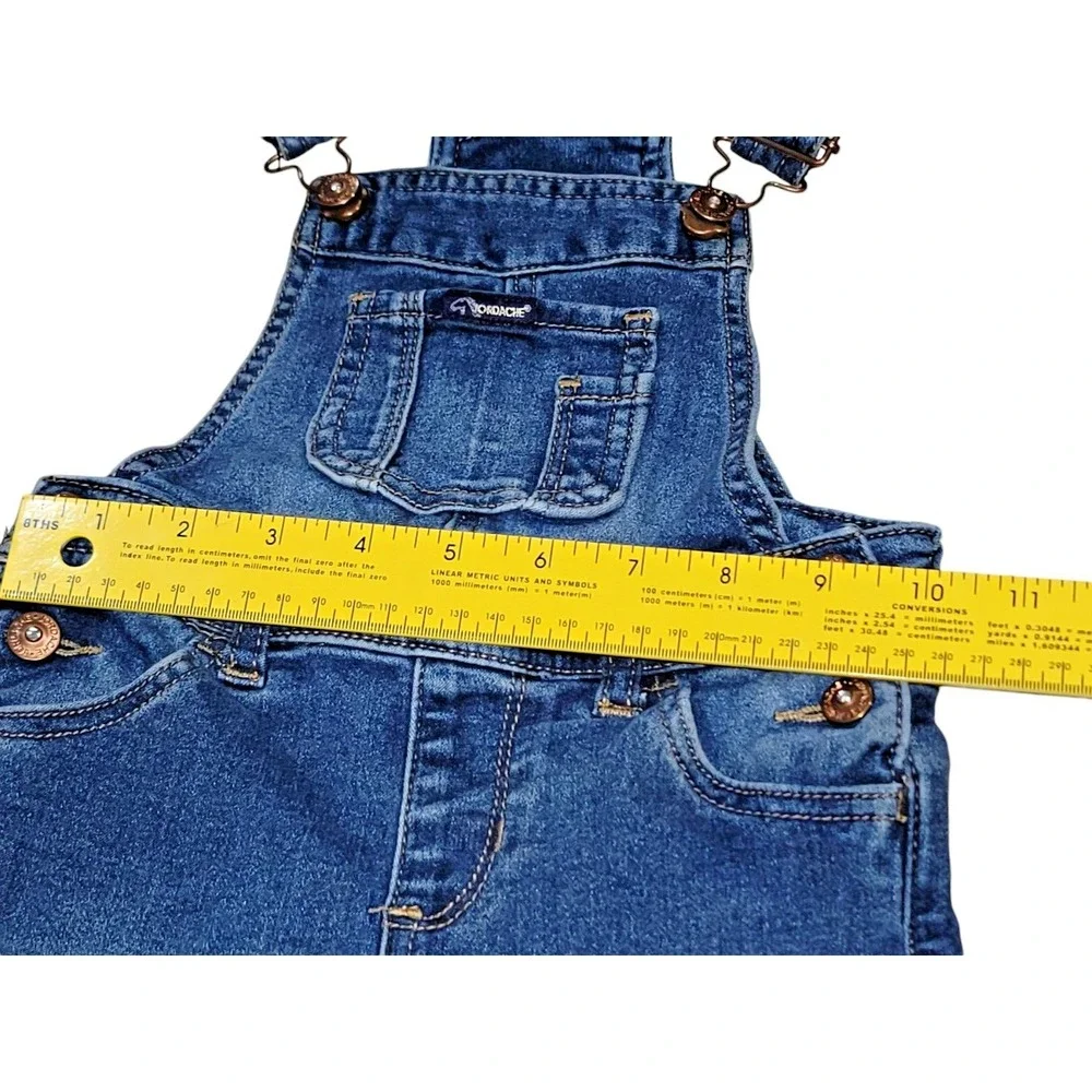 Jordache Girls 2T‎ Denim Bib Overalls Shorts Blue Jeans Rhinestone Buttons EUC